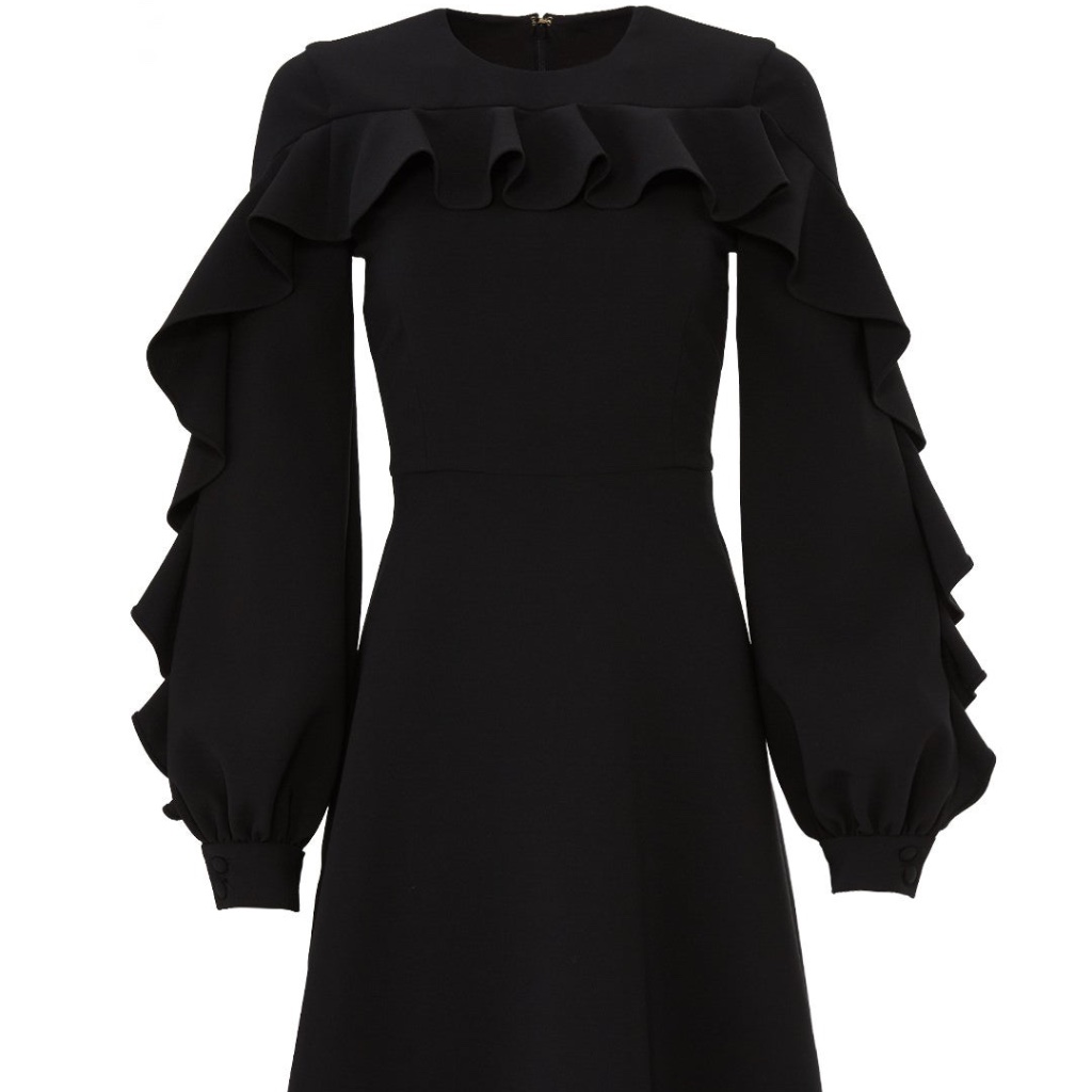 Christian Siriano, Black Front Ruffle Dress, Size 6